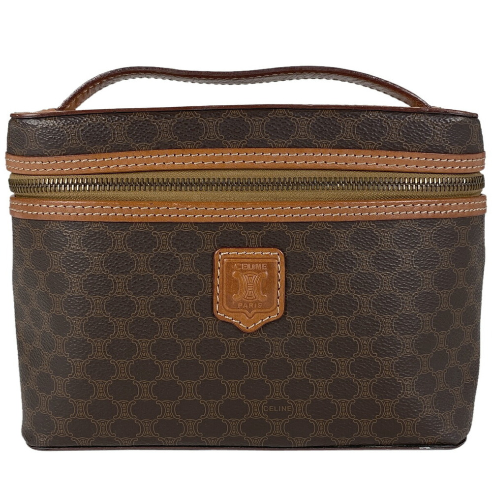 Celine Macadam Vanity Bag Handbag Makeup Clutch Canvas Brown